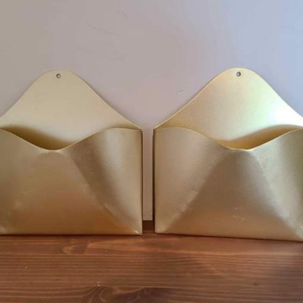 Two Gold Metal Envelope Office Decor Mail Organizers or Home Decor.